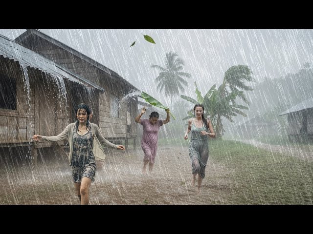 Extreme weather in Indonesia⛈️ Walking in heavy rain and wind in Indonesia | Sleep Therapy🌧