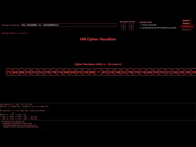Custom Hill Cipher Demo