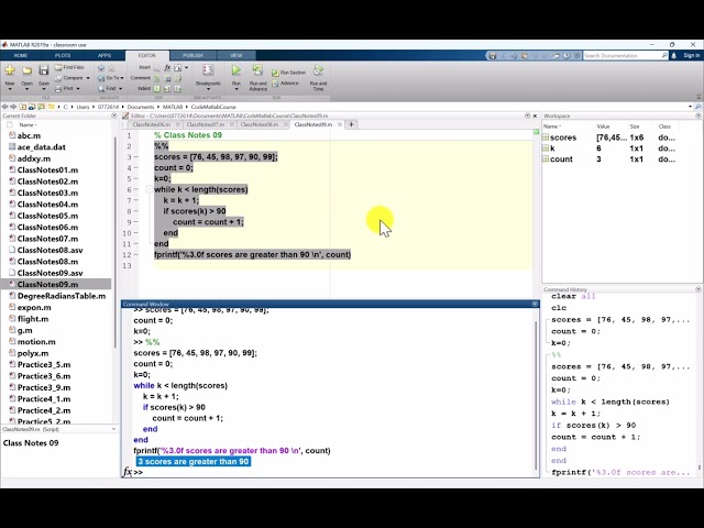 scores example - while loop
