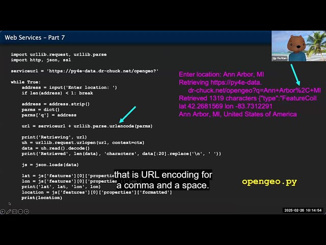 Python using API to open Geo street map chapter 13