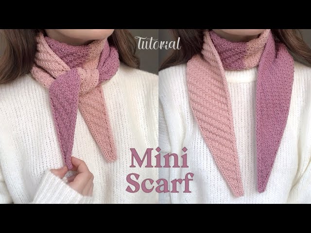 Knitting Mini scarf tutorial 🌸 How to knit small scarf in diagonal rib stitch 💗