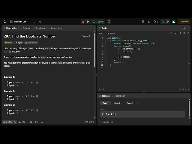 287  Find the Duplicate Number in java