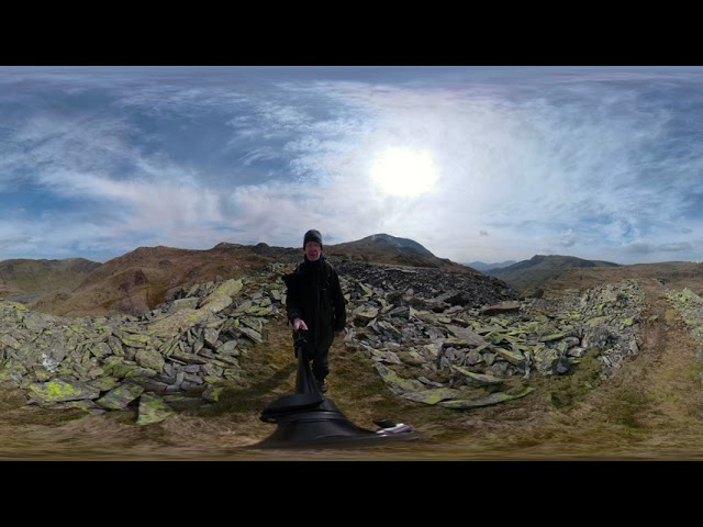 360 walk on slate stack above ruins of Rhossydd Slate Works