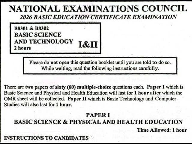 2026 BECE (Junior Waec) Basic Science