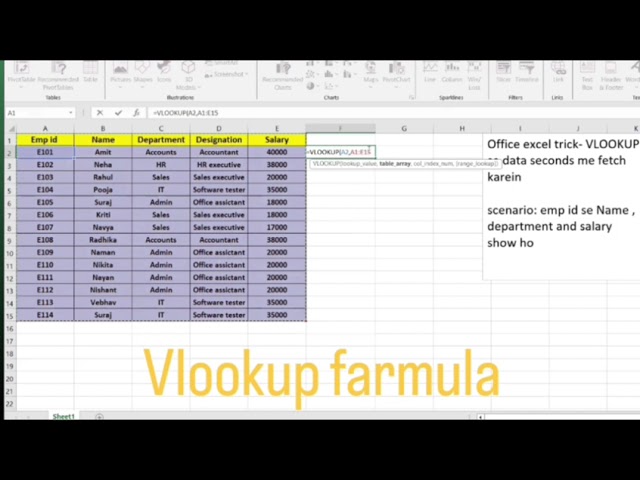 Excel VLOOKUP Formula | Emp ID se Name, Department & Salary Auto Fetch