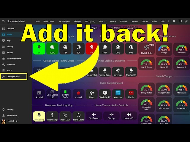 Home Assistant: Add the Developer Tools back to the Sidebar