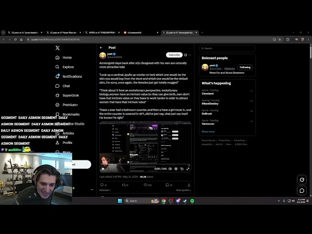 Asmongold Claps Back after xQc Disagreed with Men being Naturally more attractive than women