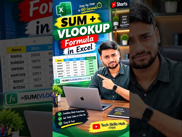 SUM + VLOOKUP Formula in Excel | Calculate Total Sales Easily #shorts #excel #exceltips #tutorial