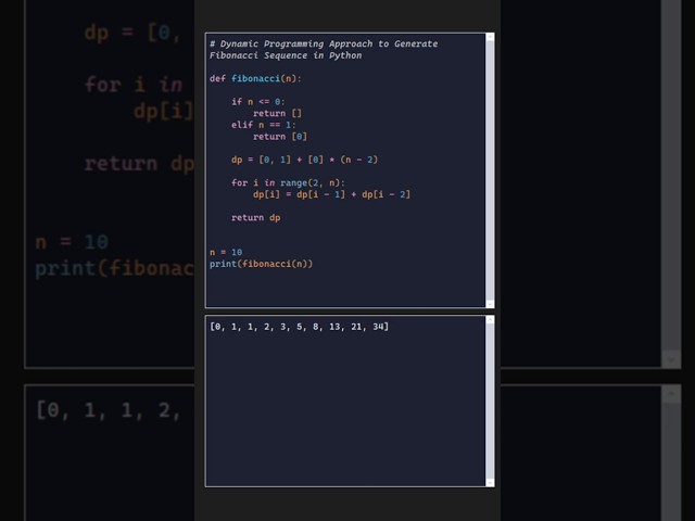 Dynamic Programming Approach to Generate Fibonacci Sequence in python #fibonacci #python
