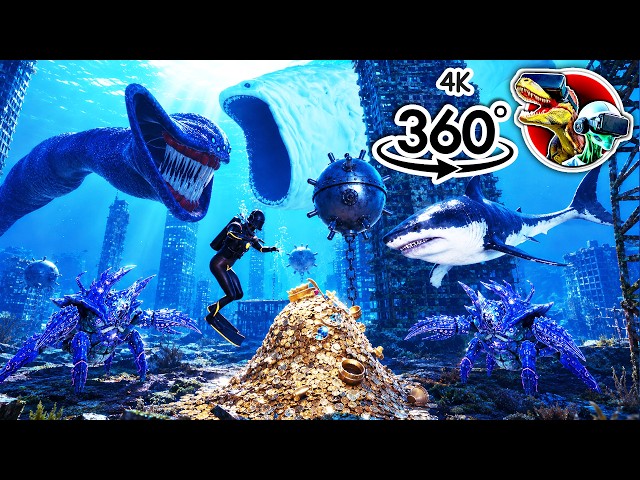 Underwater War Zone as Sea Monsters Trigger Explosive Mines - 360 Video 4K
