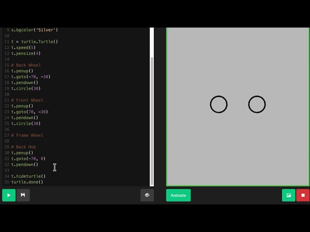 Bicycle / Motorcycle - A minimal, geometric two - wheeler in Python Turtle