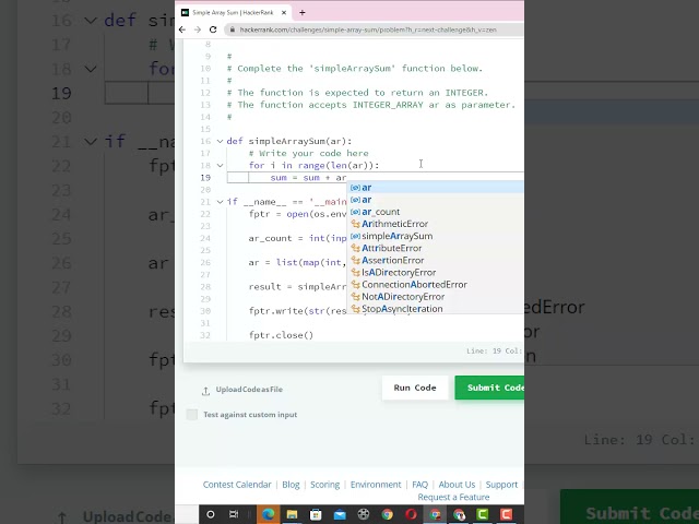 HackerRank Simple Array Sum Python Solution #shorts