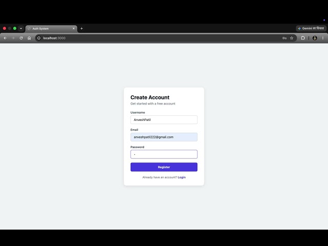 User Authentication System fullstack development project @Technohacksedutech
