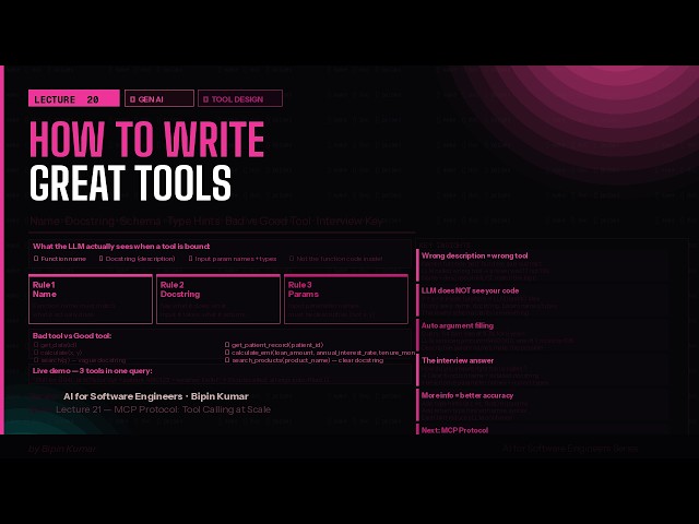 L20- How to Write Great AI Tools | Name, Docstring, Schema, Type Hints & Why Wrong Descriptions Fail
