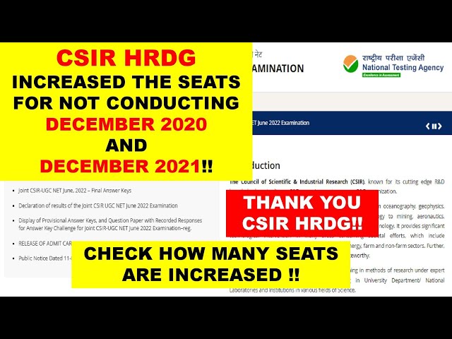 HOW MANY SEATS WAS INCREASED BY CSIR HRDG FOR THIS CSIR JUNE 2022 EXAM CYCLE!!SUPRISING!!+500 SEATS