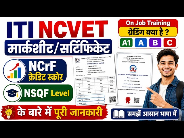 ITI मार्कशीट सार्टिफिकेट || OJT Grading || क्रेडिट स्कोर || NSQF Level || पूरी जानकारी देखें 