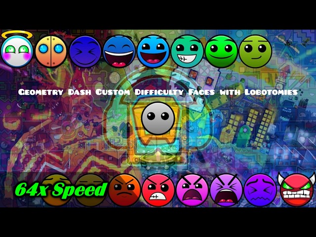Geometry Dash Custom Difficulty Faces with Lobotomies (Version 16.5) [64x Speed]
