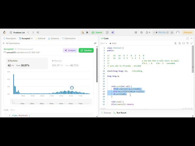 Stack and Queues 07: Implement a Min Stack(encoding trick)