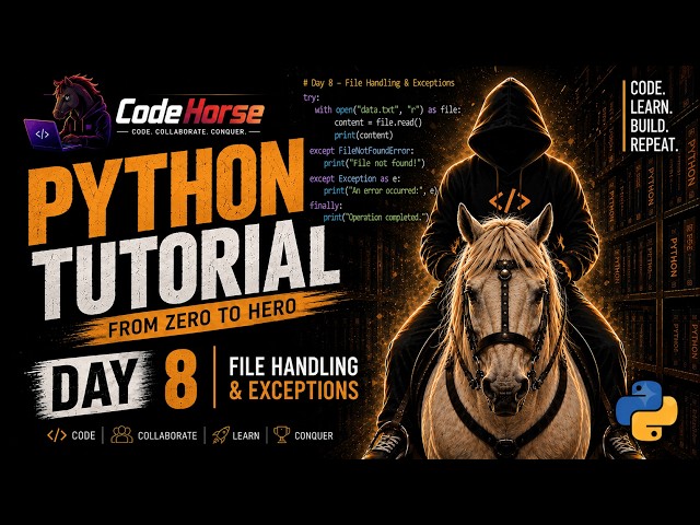 Python Day 8 Tutorial 🐍 | File Handling, Exceptions & JSON | Python for Beginners