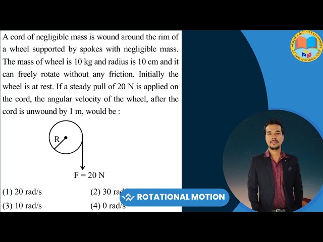A cord of negligible mass is wound around the rim of a wheel supported by spokes with negligible mas