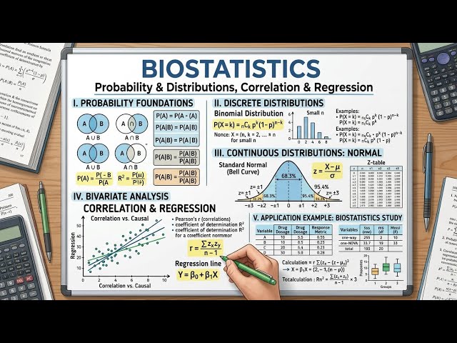 Biostatistics Handwritten Notes|Probability, Binomial & Normal Distribution,Correlation & Regression
