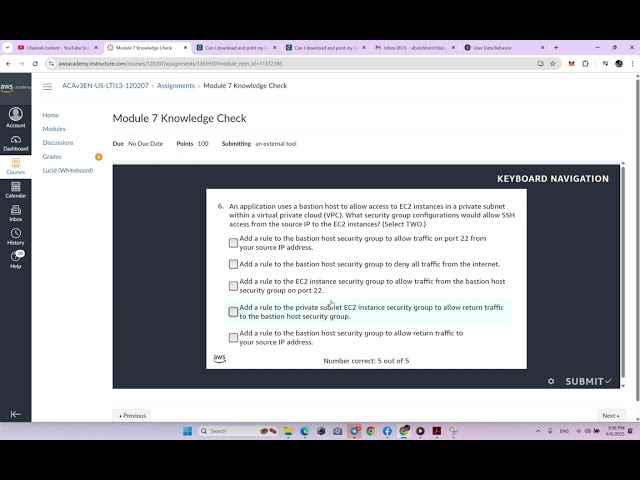Module 7 Knowledge Check | Creating a Networking Environment | AWS Academy Cloud Architecting.
