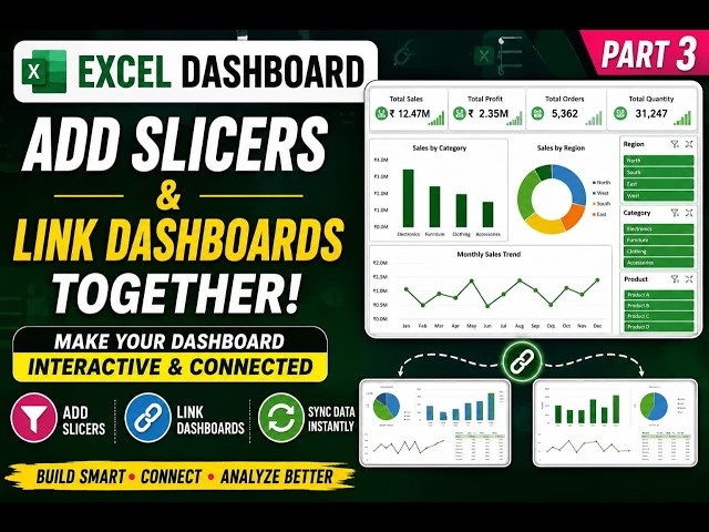 Excel Dashboard Part 3 | Add Slicers & Connect Multiple Dashboards | Data Science