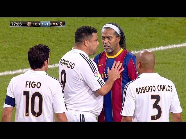 Clase magistral de Ronaldinho, de 46 años, contra las leyendas del Real Madrid
