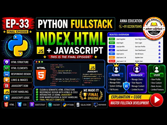 Python Full Stack EP-33 | Index.html + JavaScript Full Explanation | Final Episode 🔥