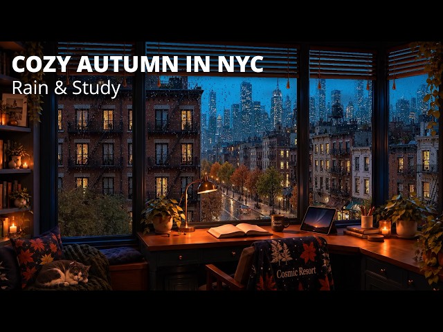 Cozy New York Rain Study Room 🌧️ Distant Thunder for Focus & Relaxation
