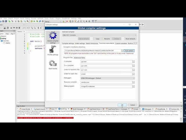Code Blocks 20.03 Compiler Error Solution