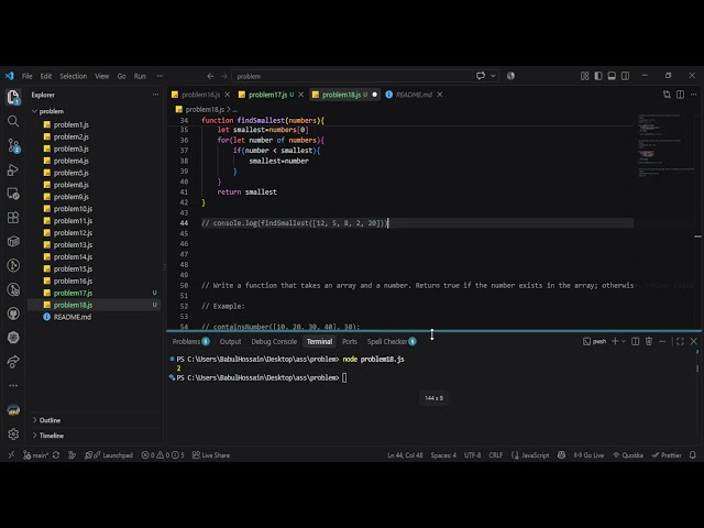 JavaScript Problem Solving #18 | Reverse Array, Find Smallest Number & Search in Array 🔥