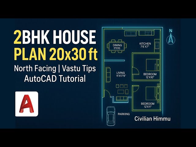 2 BHK House Plan in AutoCAD with Dimensions | Complete 2D Floor Plan Tutorial Step by Step