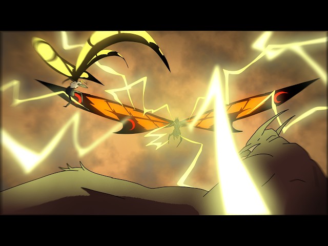 Rodan & Mothra vs Battra - Aerial Fight | 2D Animation 