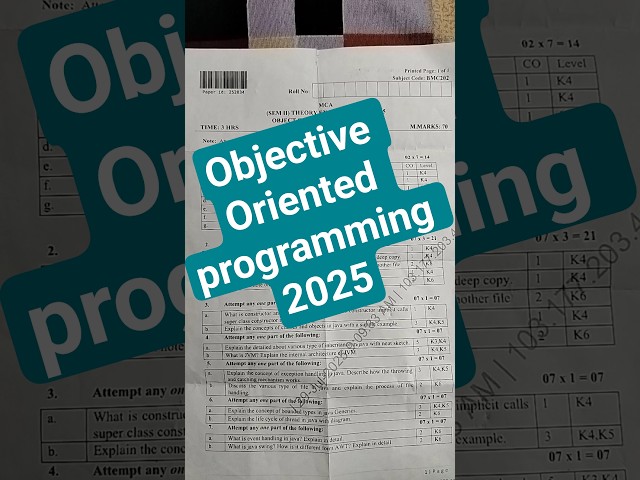 Object Oriented Programming (MCA question paper 2025) #computernetworking #mca #questionpaper
