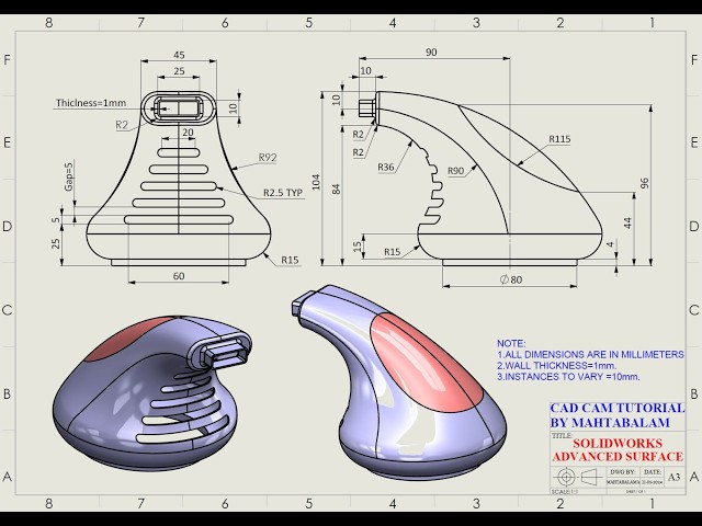 SolidWorks Advanced Surface Modelling Exercise 219
