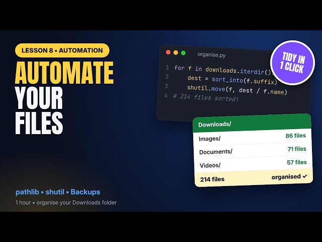 Automate Files & Folders with Python: pathlib, shutil, zipfile (Beginner Python Course, Part 8)