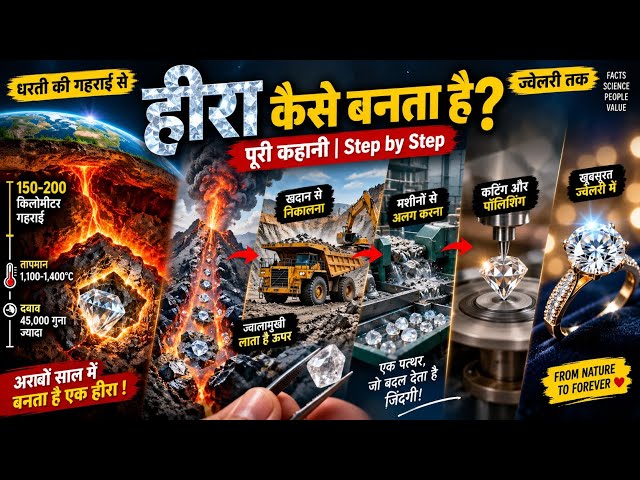 हीरा कैसे बनता है? |Diamond Making Process in Hindi|From Mine to Jewelry 💎 #HindiFactoryFacts #Viral