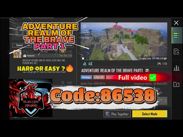 BGMI WOW Hard Parkour Challenge 😈 ADVENTURE REALM OF THE BRAVE PART 1 | Code 86538 | Full Gameplay