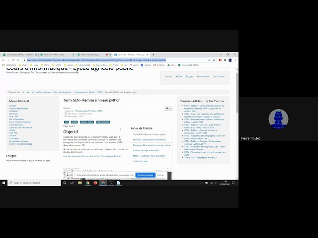Fonctionnement des séances de cours Remise à niveau python