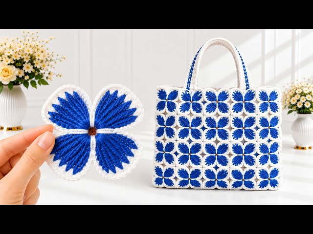 This Motif-Style Very Trendy!Easy Crochet Floral Square Bag. Blanket, Tablecloth, and CoasterPattern