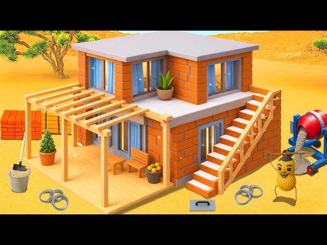 DIY Modern Two-Story Brick Villa - Building a Cozy Home with Pergola Deck and Steps