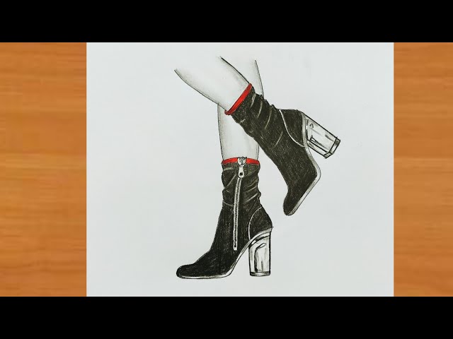 High Heel shoe drawing| simple art with rose| high heels drawing