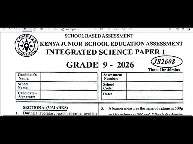 GRADE 9 INTEGRATED SCIENCE PAPER 1 | COMPASS JS2608 | 2026 KJSEA PREDICTION | FULL REVISION