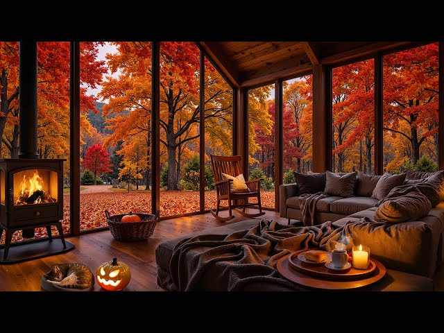 Soothing Autumn Cabin Ambiance 🍂 Smooth Jazz & Fireplace Crackles for a Fresh Start