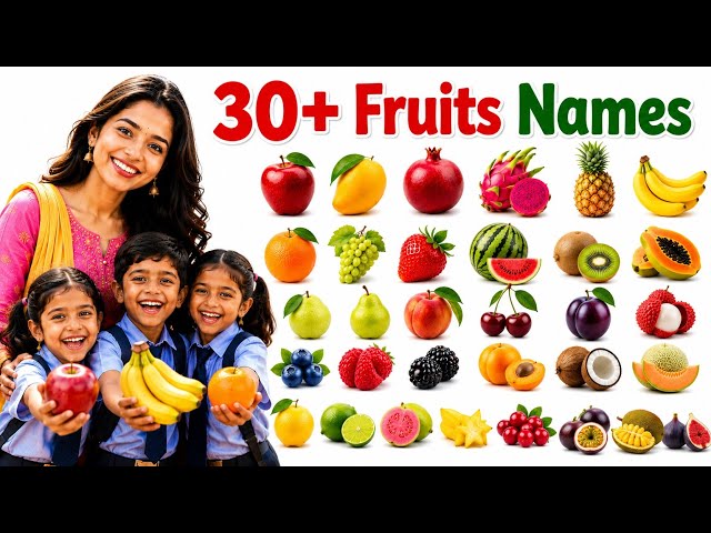 👉 Learn 30+ Fruits Names 🍎🍌🍇 | Fruit Market Adventure | Fruits for Kids
