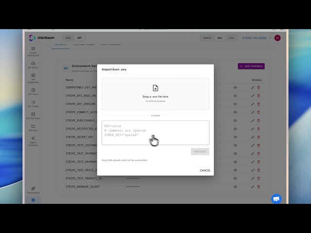 Checksum API Agent: Set environment variables and archive old tests