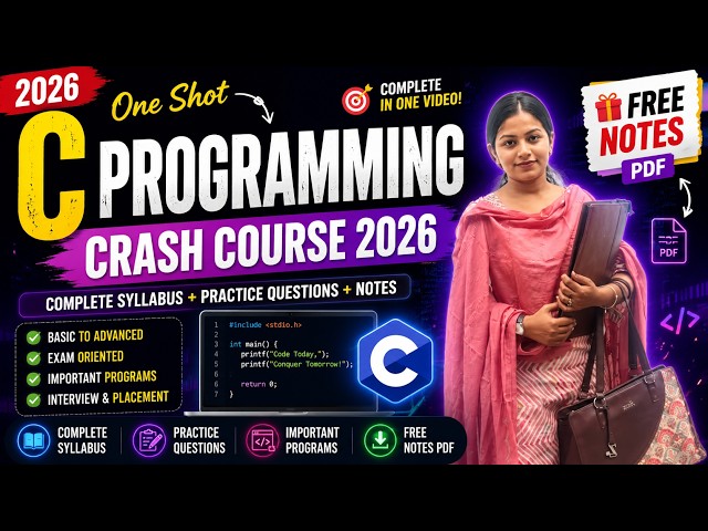 C Language Complete Course for Beginners | One Shot in Hindi | Free Notes + Practice Question