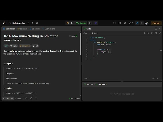 Leetcode 1614 || leetcode daily solution 28-09-2026 || C++ solution || No audio
