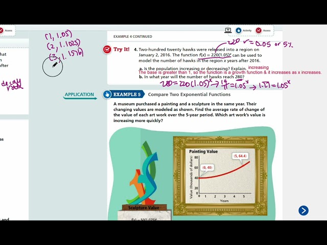 EnVision Algebra 2 Lesson 6-1: Key Features of Exponential Functions - Examples 3, 4, 5
